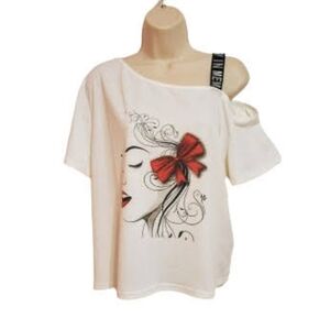 Shein Face Graphic One Shoulder Knit Top Large